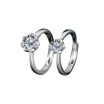 Sterling Silver Snowflake Engagement Ring with 6 Claws Moissanite Imitated Diamond