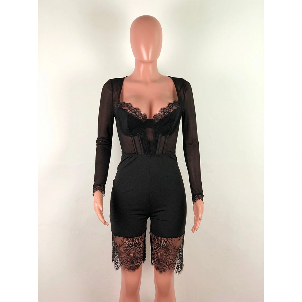 2021 Factory Wholesale Sexy Corset Transparent Spring Women Lingerie Long Sleeve Lace Bodysuit