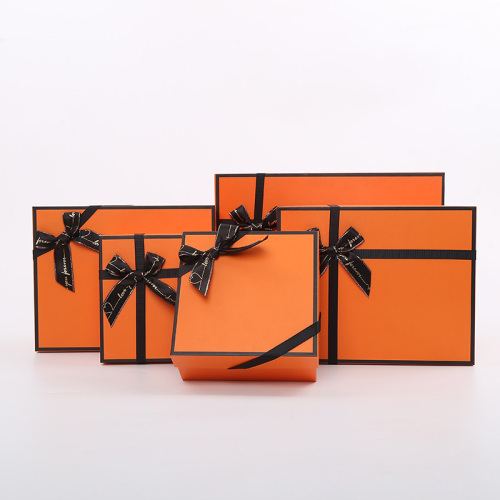 리본이있는 맞춤형 로고 오렌지 스카프 선물 상자