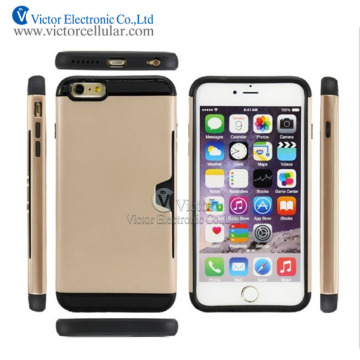 New Mobile phone metalic PC+TPU combo case with credit card slot function for iphone 6s