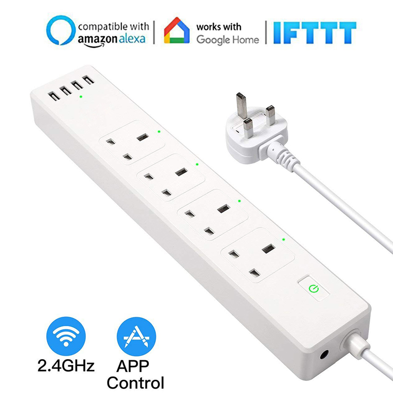 UK Wifi Power Strip Surge Protector Outlet Power Strip With Usb Ports Etl Extension Cord Power Strip TUYA