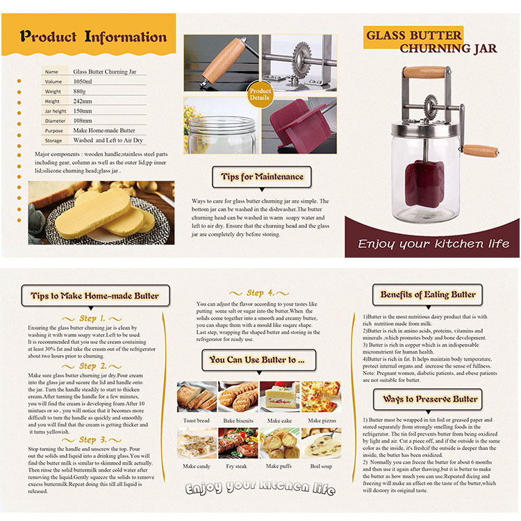 homemade butter churner glass jar 1L and 1.5L
