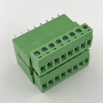 Double row straight angle pin pluggable terminal block