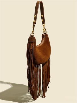 Classic Tassel Design Genuine Leather Bucket Bag
