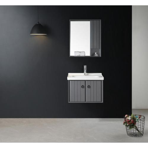 Gabinete de aluminio de color blanco y gris para el baño