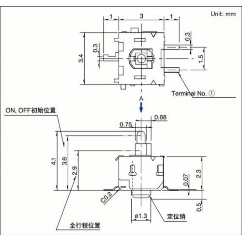 Urefu wa Upau wa Slaidi 4.1mm Swichi ya Kitendo cha Unidirectional