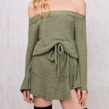 Army green off the shoulder knit dress weave summer fashion dress women dress