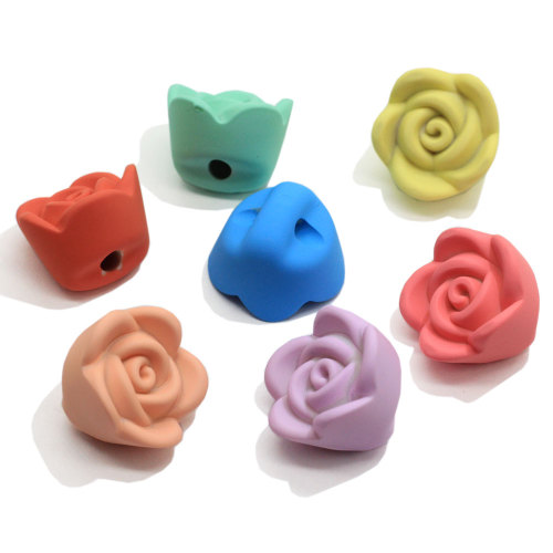 Colorful Mixed Matte Resin Rose Flower Flatback Cabochon With Drilled Holes Artificial Rose Phone Case DIY Decor 22MM