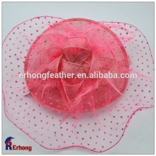 Women Church Sinamay Hat Folding Sun Hat Sinamay Ribbon Feather Hat With Flower Trim