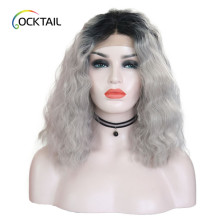 Hot selling grey color synthetic lace front wig, T1B/grey ombre color balayage synthetic wig