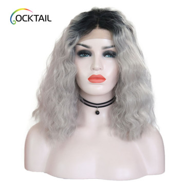Hot selling grey color synthetic lace front wig, T1B/grey ombre color balayage synthetic wig