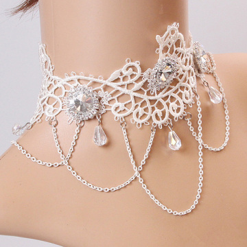 Collar de Novia de encaje blanco Necklet cristal borla