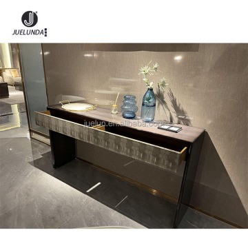 Luxury Italian Black Pearl Wooden Veneer Teak Wood Console Table with Drawers