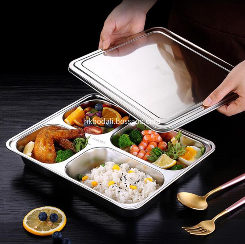 Rectangular4 Compartments 304 Stainless Steel Lunch Plate