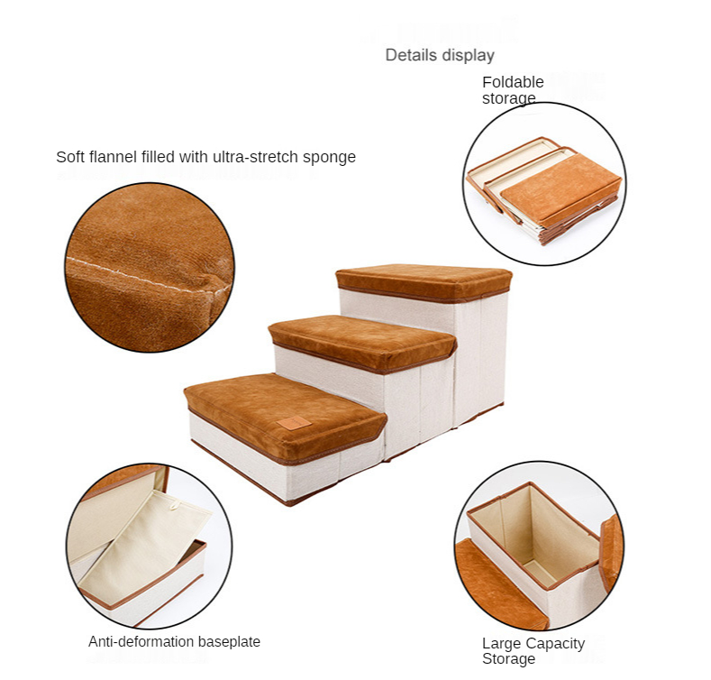 Foldable Storage Pet Dog Stairs Steps on The Bed Sofa Soft Surface Non-slip Puppy Climbing Ladder