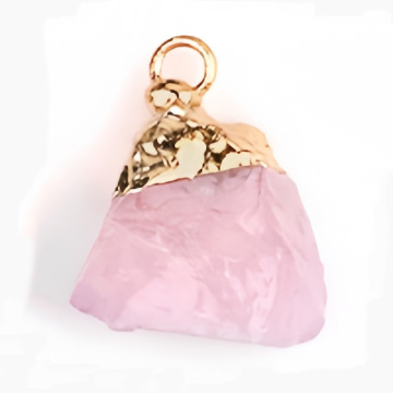 Rose Quartz Irregular Raw Stone Gilded Pendant For Making Jewlery