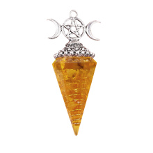 Citrine Chip Stone Resin Silver Moon Hexagonal Cone Pendant & Pendulum