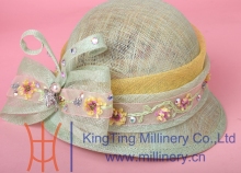 Green Sinamay kentucky derby style hats Sinamay Stripe Bow Trimming