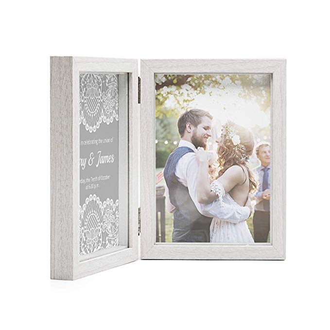 Double Picture Frame 5x7 White Wooden Hinged Photo Frames Collage Shadow Box 2 Openings Elegant Wedding Gifts