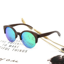 Custom Round Wood Half Frame TAC Polarized UV400 Sunglasses