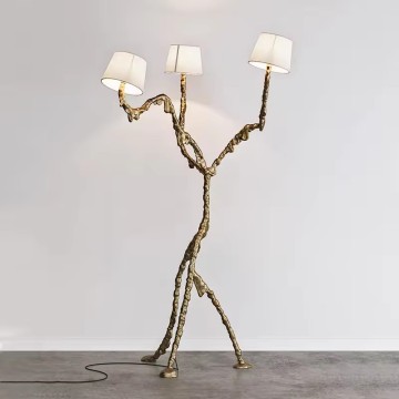 Copper Cloth Lamp Shade Modern Tree Branch Floor Lamp