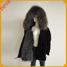 Grey Fur Hood Fur Lining Winter Coat Parka Fur Jacket