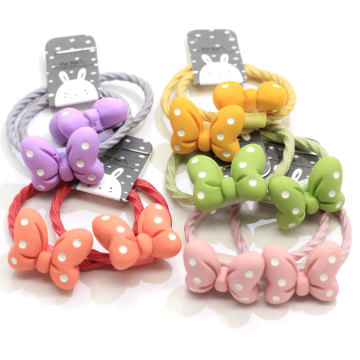 2Pcs/Set Cute Polka Dot Bow Ponytail Holders Pastel Color Elastic Hair Ties Baby Girl Infant Toddlers Ponytail Holders