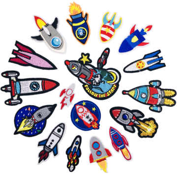 Goedkope 3D Rocket Embroidery Iron Patches voor kleding