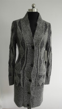 Ladies intarsia cotton button-down long cardigan sweater
