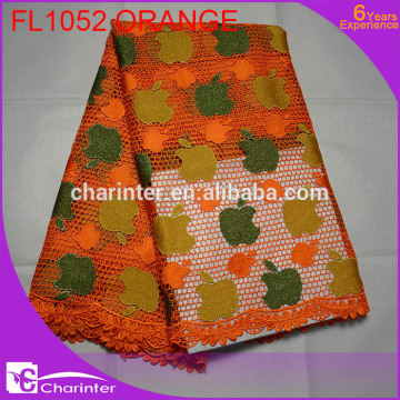 embroidery lace fabric/african lace fabric/african lace/french lace/cotton lace/cord lace FL1052 orange