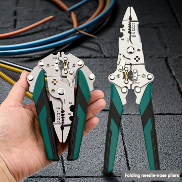 Green and black folding wire stripper