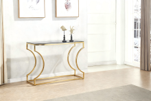 Modern Grey Glass Console Table with Gold Frame