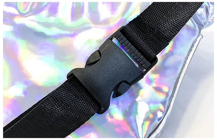 Wholesale Custom Logo Women Rave Festival Waterproof Lase Film Waterproof PU Leather Hologram Bumbags Travel Waist Pack Silver Shiny Neon Fanny Bag