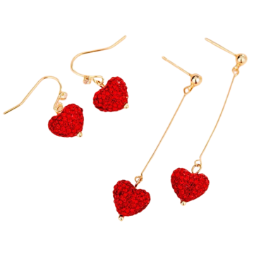 Metallic Red Peach Heart Dot Drill Pendant Earrings