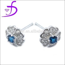 Rhodium plating 925 sterling silver gemstone flower stud earring
