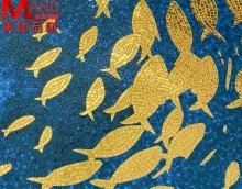 Glass Mosaic Tile Medallion - Fish School Design