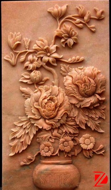 Red flower wall relief sculpture