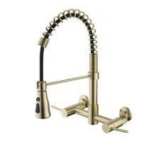 Modern Rotatable Polished Pull-Out Sprayer Wall-Mounted Dual Handle Kitchen Faucet
