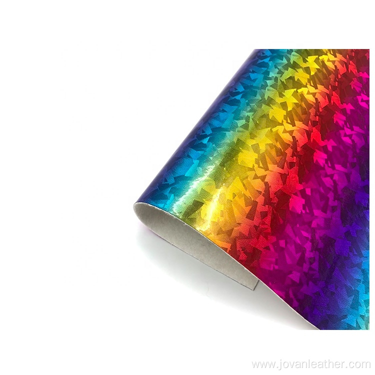 Rainbow holographic PU faux neon leather fabric