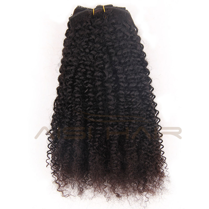 Peruvian Kinky Curly 16 Clips In Hair Extension Black Human Hair Pieces Clip In