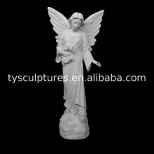Hot sale angel holding flowers hand carved marble angel statue