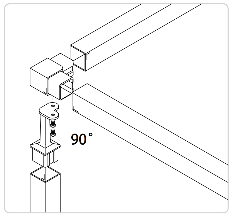 Corrimano in acciaio inossidabile Gomito a T per ringhiera in tubo quadrato da 45 gradi
