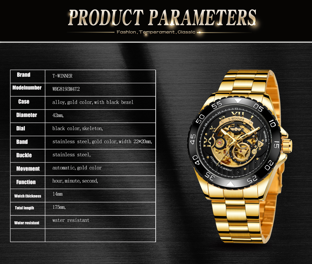 Winner 8193 Stainless Steel Mens Automatic Watches Skeleton Water Proof Winner Watch Mechanical