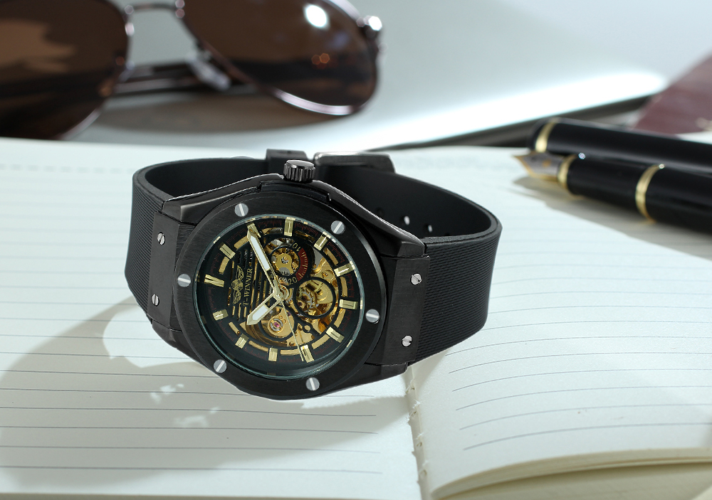 WINNER Luxury Brand Watches Mens Mechanical Watches Rubber Watch Band Male Automatic Skeleton Luminous Sport Wristwatch