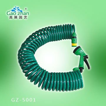 Garden Water Coil Hose with 4-way Hose Nozzle