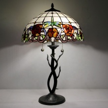 LongHuiJing Handmade Glass Desk Lamp - Rose and Dragonfly Tiffany Style