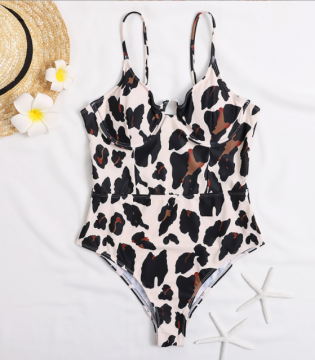 Women sexy Leopard Print Backless Biniki Swimwear
