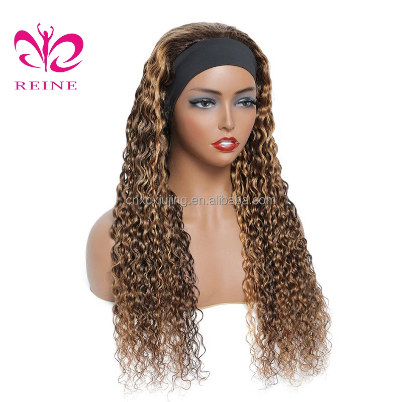 Peruvian  Curly Headband Wig P4-27,P4-30 Highlight Glueless Wigs for Black Women Ombre Honey Blonde Colored Human Hair Wigs Remy