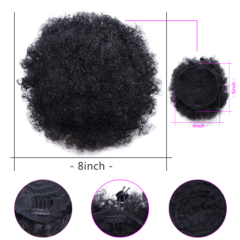 Synthetic Short Afro Puff Hair Bun Pony Tail Clip in Hair Extension Kinky Puff For Women High Temperature Hair Bun Pieces