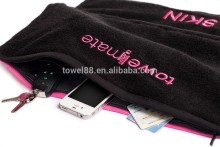100% cotton top end open zipped pocket fitness towel gym towel sports towel